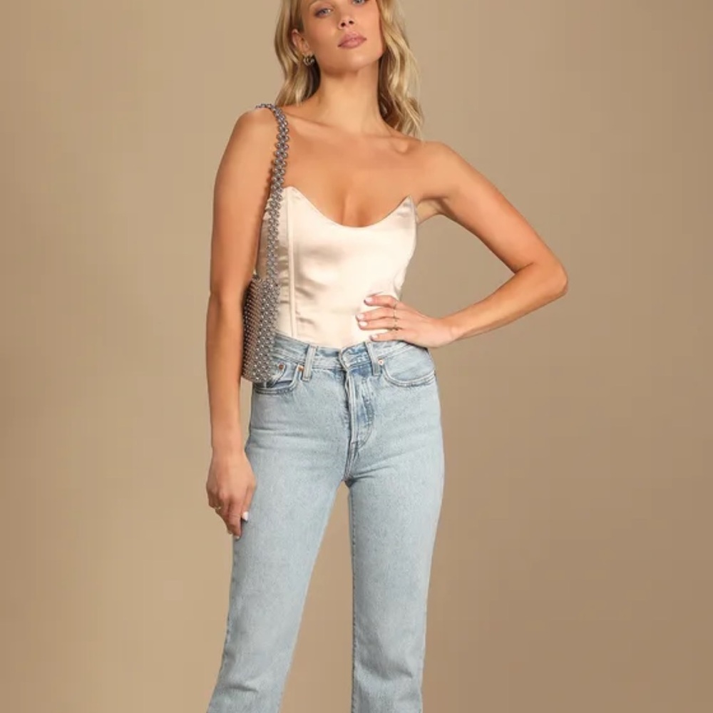 Champagne Satin Strapless Bustier Bodysuit